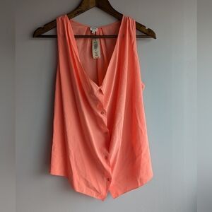 Aritzia Wilfred Silk  Button Down Tank Top in Night Coral Womens Size XXS Orange